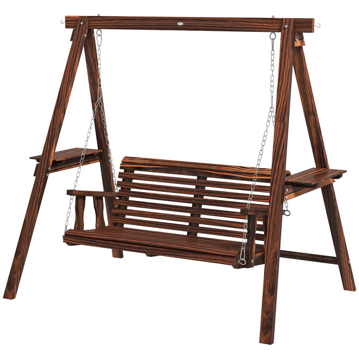 Hivvago Outdoor Wooden Swing Bench with Stand