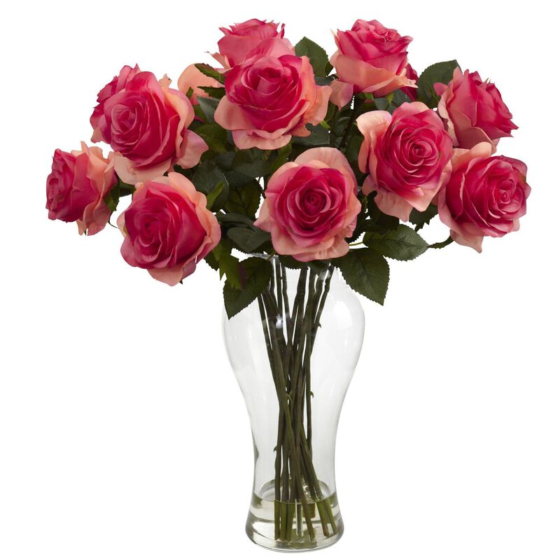Nearly Natural Blooming Roses w/Vase image number 1