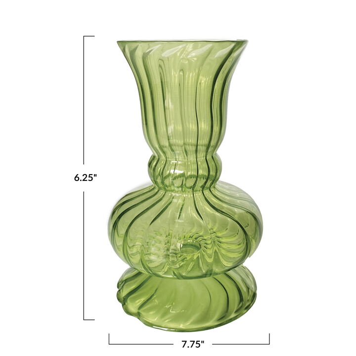 Green Embossed Artisan Glass Vase