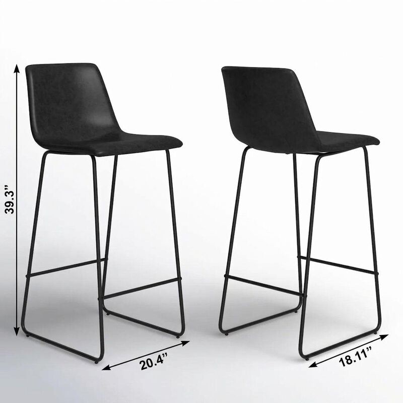 HomeRoots Set of Two 29" Black Faux Leather and Aluminum Bar Height Bar Chairs image number 6