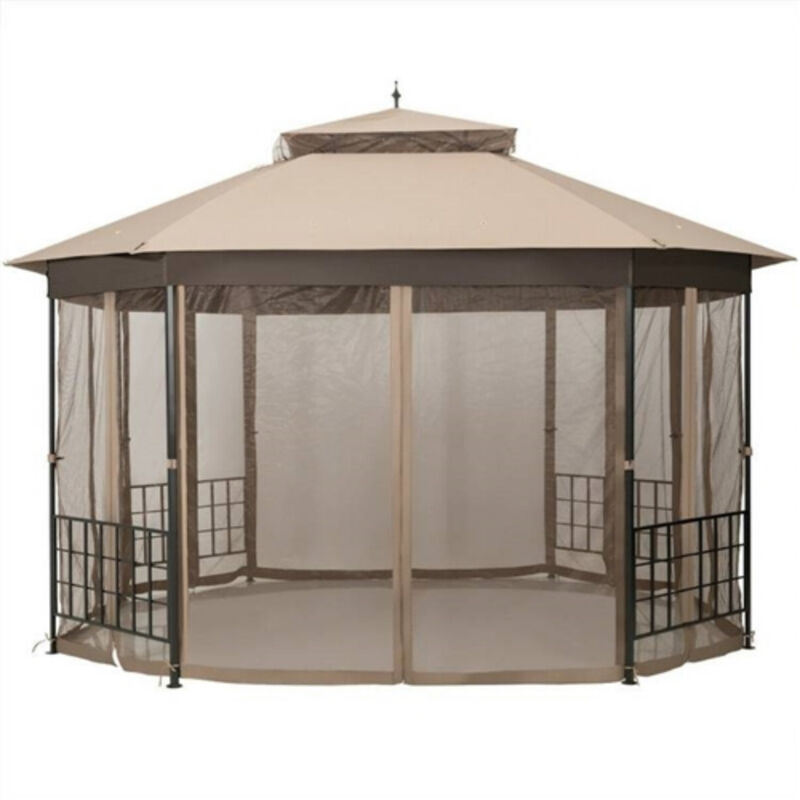 Outdoor Octagon Gazebo with Mosquito Net Sidewalls and Canopy