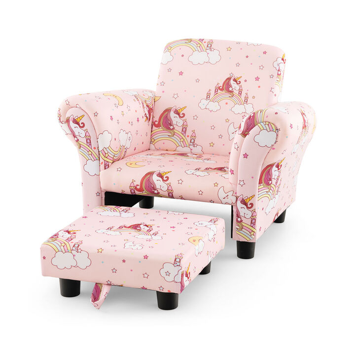 Kids Single Sofa with Cute Patterns  Ergonomic Backrest and Armrests