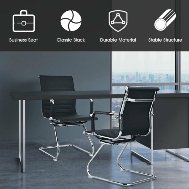 Hivvago Set of 2 Heavy Duty Conference Chair with PU Leather-Black