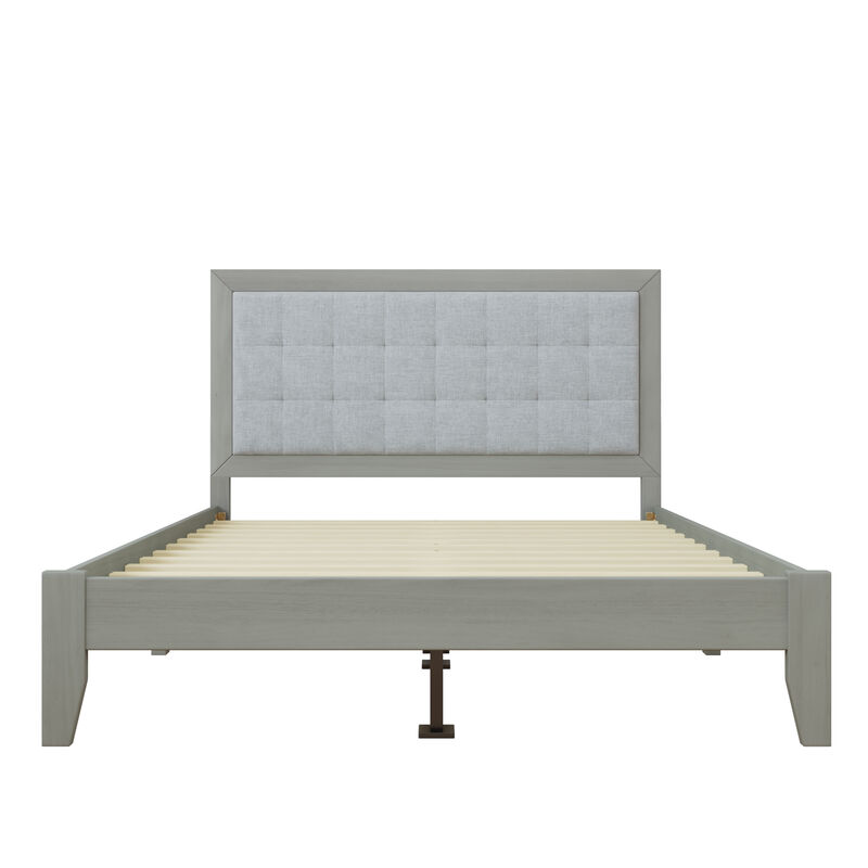 Merax Mid-Century Modern Solid Wood Platform Bed with Square Tufted Headboard