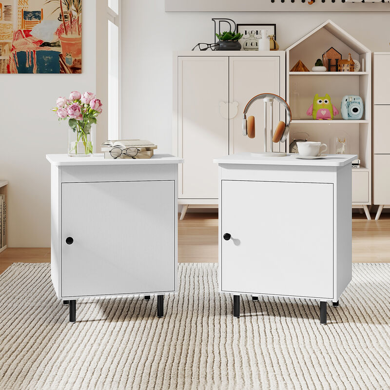Set of 2 Modern Nightstand End Tables with Doors and Enclosed Storage image number 1