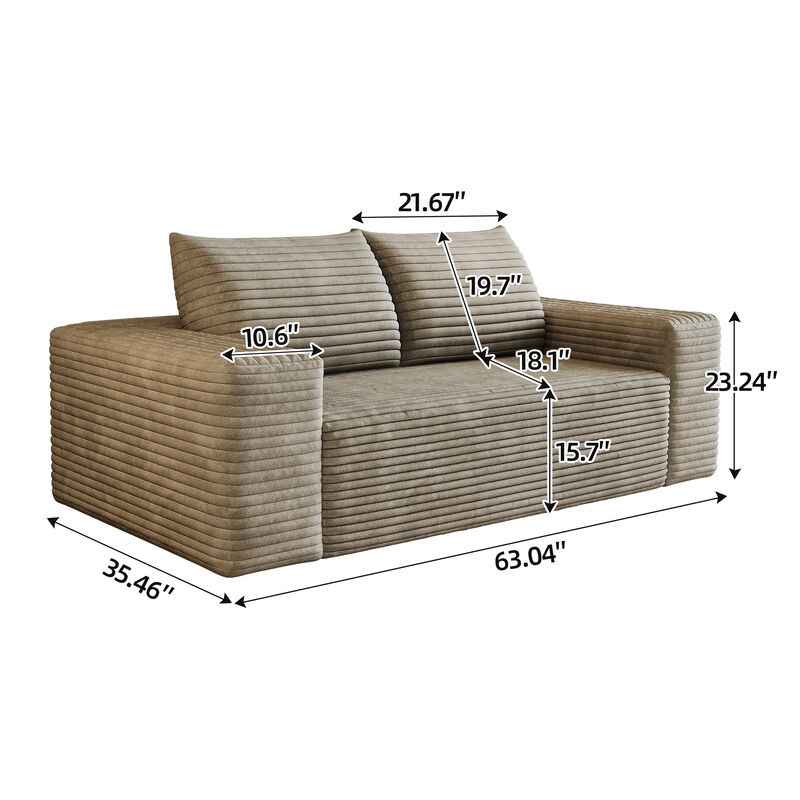 Whisen 63" 2-Seat Modern Sofa, Cotton Deep Seat Loveseat for Living Room Bedroom, No Assembly Required image number 9