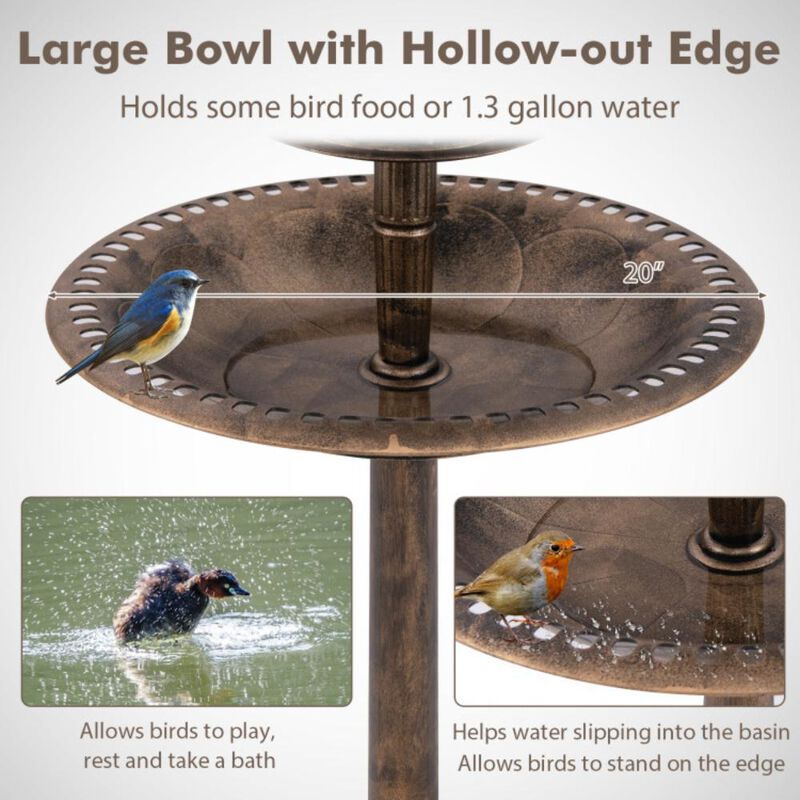 Hivvago Pedestal Bird Bath with Solar Light with Bird Feeder and Flower Planter