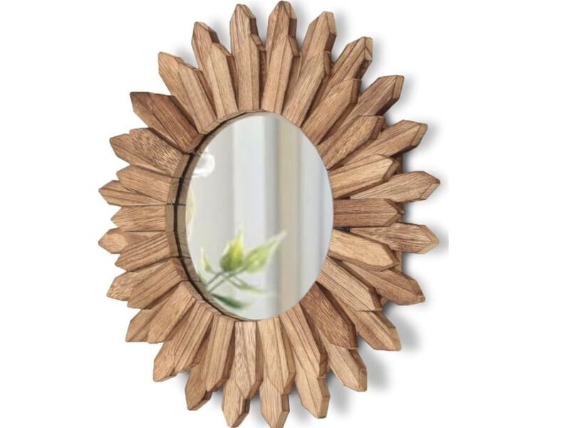 12" Rustic Boho Sunburst Mirror &ndash; Wood Farmhouse Wall Decor