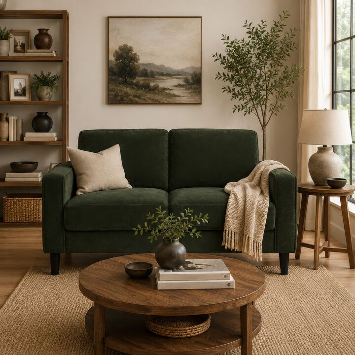 Rumi Loveseat, Track Arms w Piping, Foam Fill Upholstery