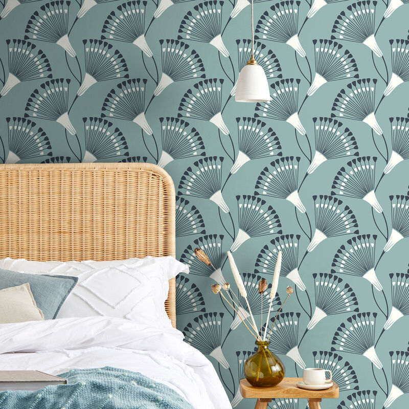 Wilder Light Blue Fanning Flower Wallpaper image number 1