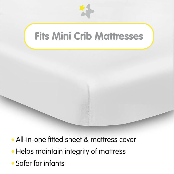 All-in-One Fitted Sheet & Waterproof Cover for Mini Crib Mattresses 38" x 24" — 2-Pack