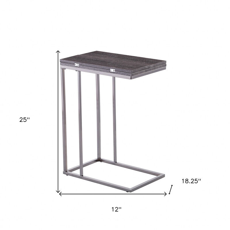Hivvago 25 Inch  Silver And Gray Expandable Rectangular End Table