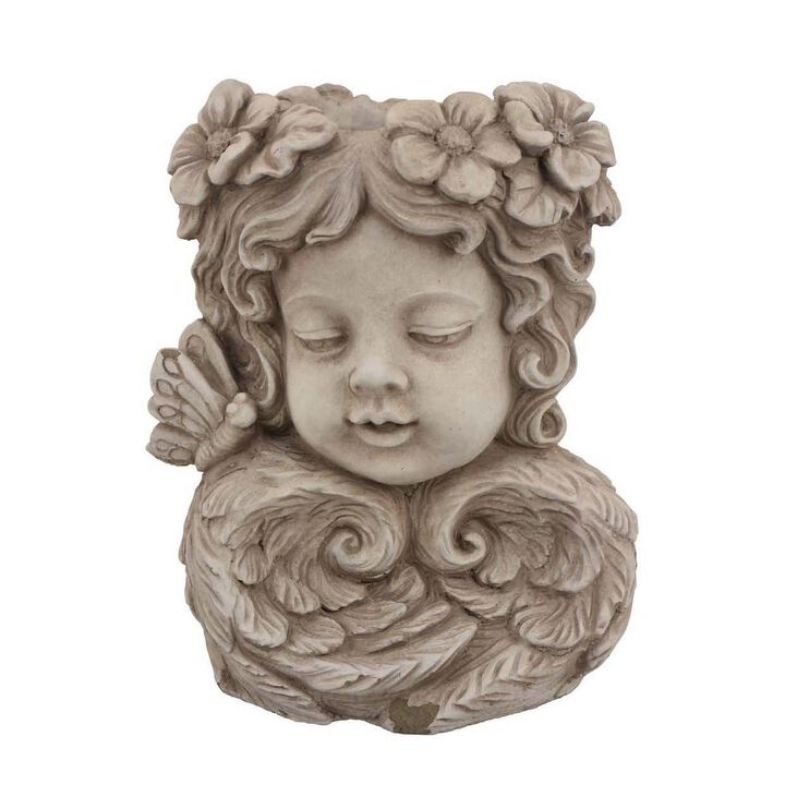 Accent Planter, 13 Inch Face Design, Floral Details, Beige Terracotta