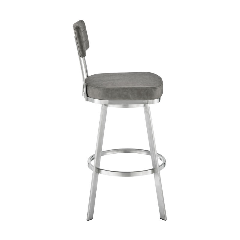 Jinab Swivel Stool in Brushed Stainless Steel with Black Faux Leather
