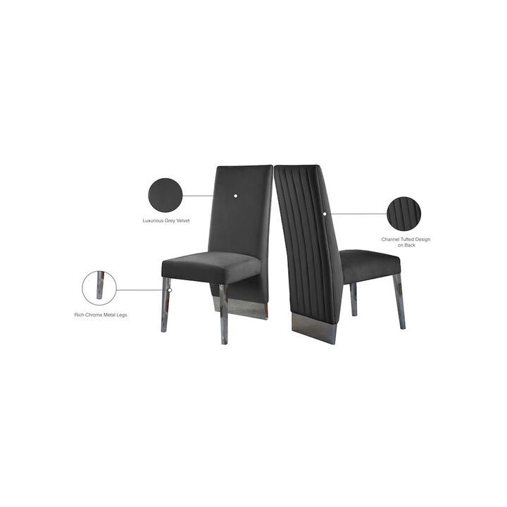 Meridian Furniture Porsha Grey Velvet Dining Chair, Set of 2