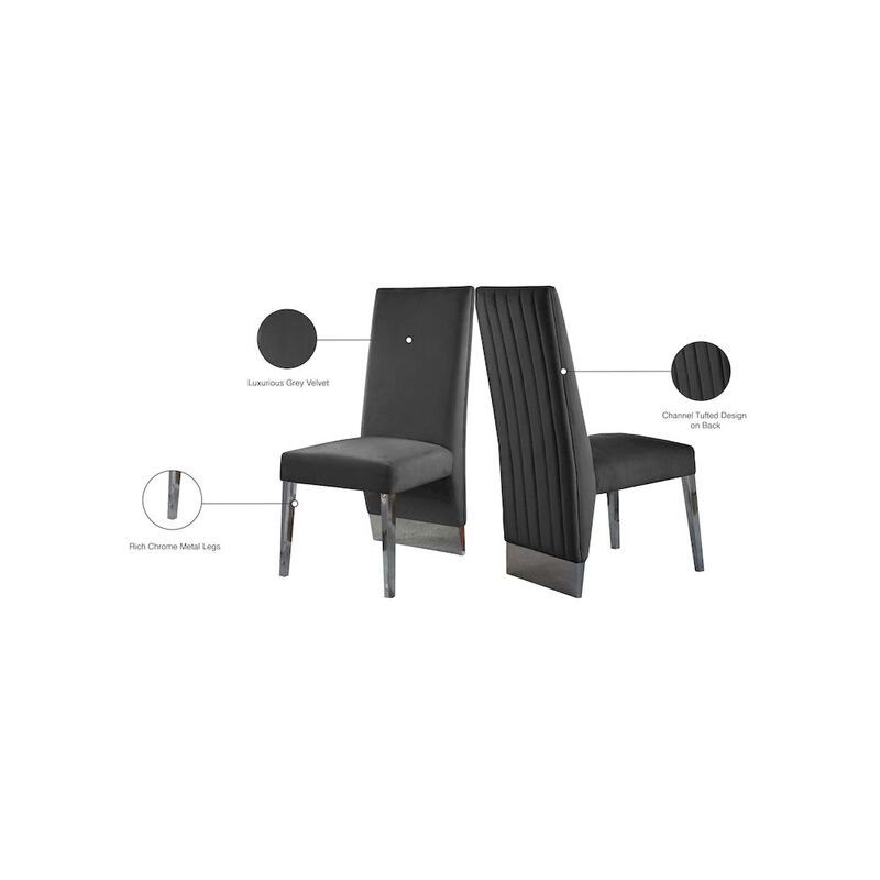 Meridian Furniture Porsha Grey Velvet Dining Chair, Set of 2