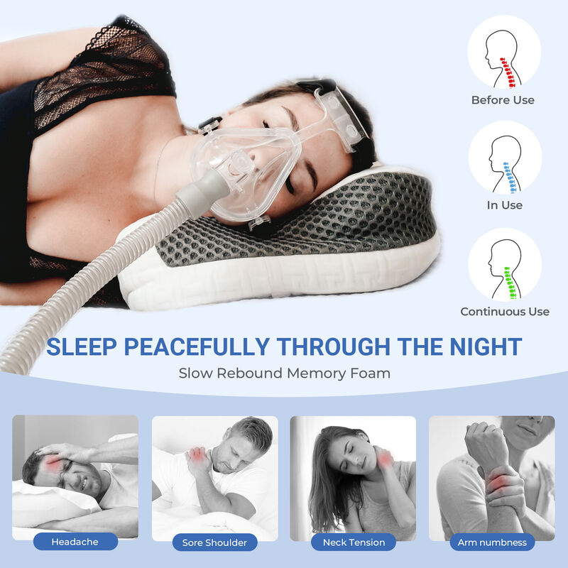 Elviros Cervical Neck CPAP Pillow for Sleeping, Ergonomic Adjustable Height Neck Support Memory Foam Bed Pillow for CPAP Users with Sleep Apnea, Suitable for Side and Back Sleepers