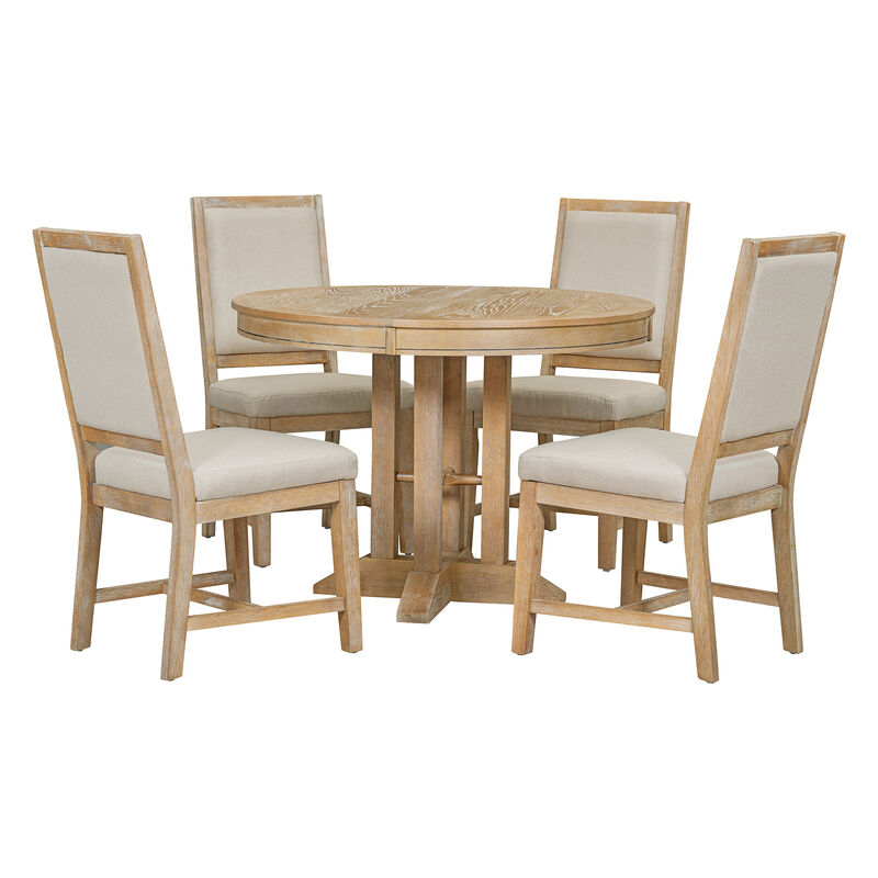 Merax 5-Piece Dining Set Extendable Round Table with Chairs