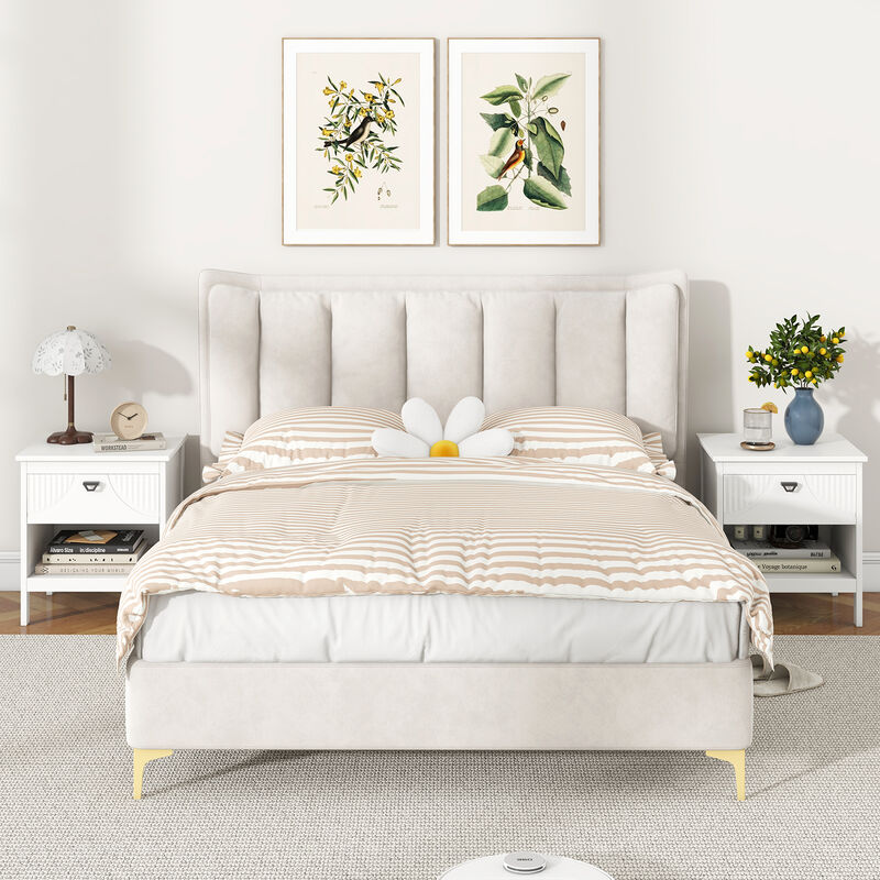 2-tier Wood Nightstand with Drawer and Open Storage Shelf for Bedroom