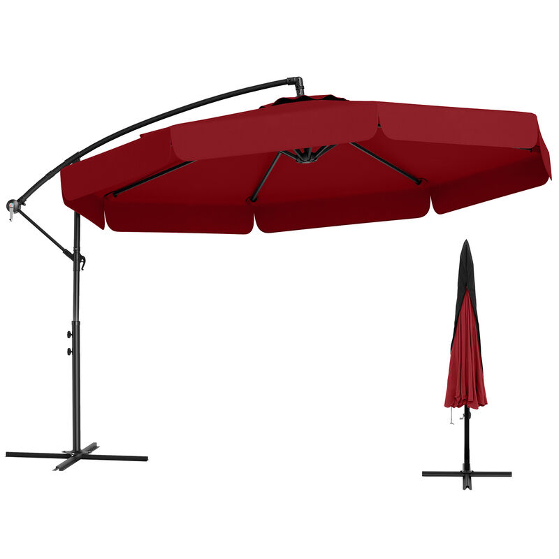 Patio Cantilever Umbrella with Cover &ndash; Tilt Adjustment & Decorative Ruffled Edge