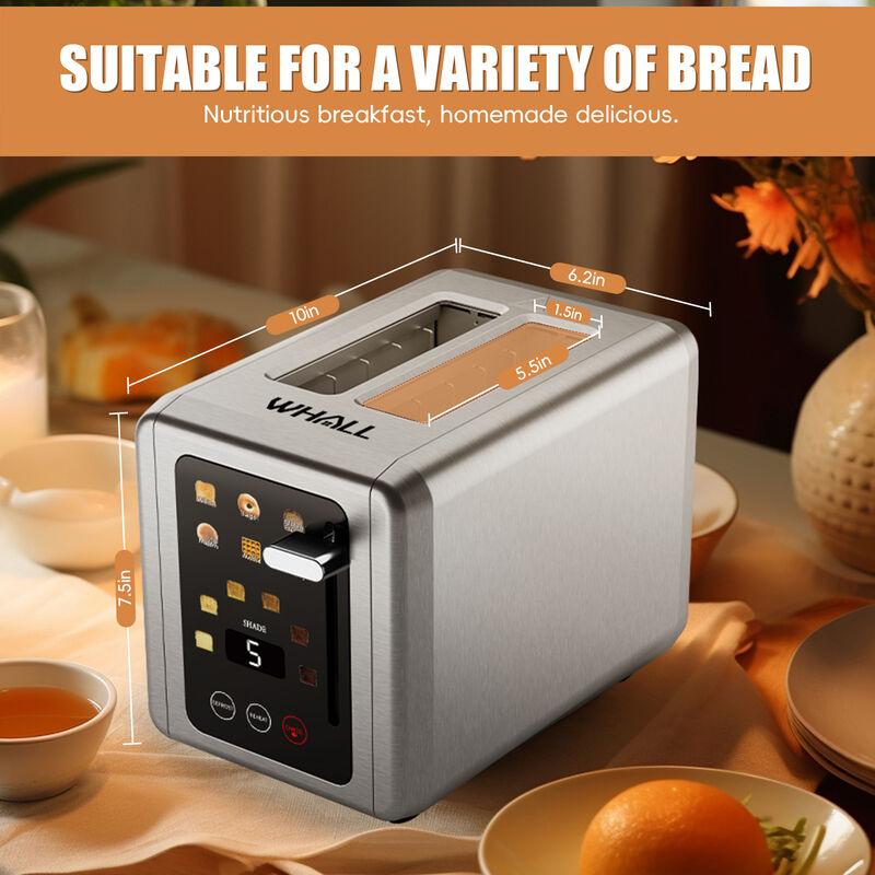 WHALLULTRA 2 Slice Stainless Steel Toaster, 5 Basic Functions with Bagel, Cancel, Defrost & Removable Crumb Tray image number 5