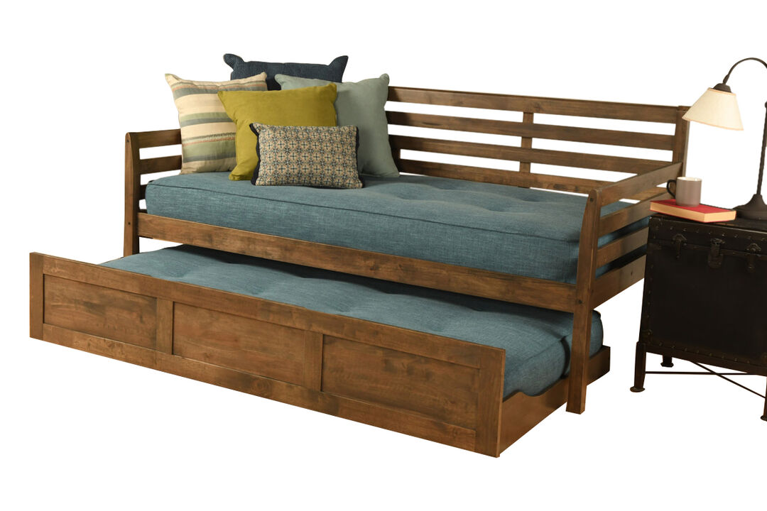 Boho Daybed and Trundle Bed with Linen Aqua Mattresses