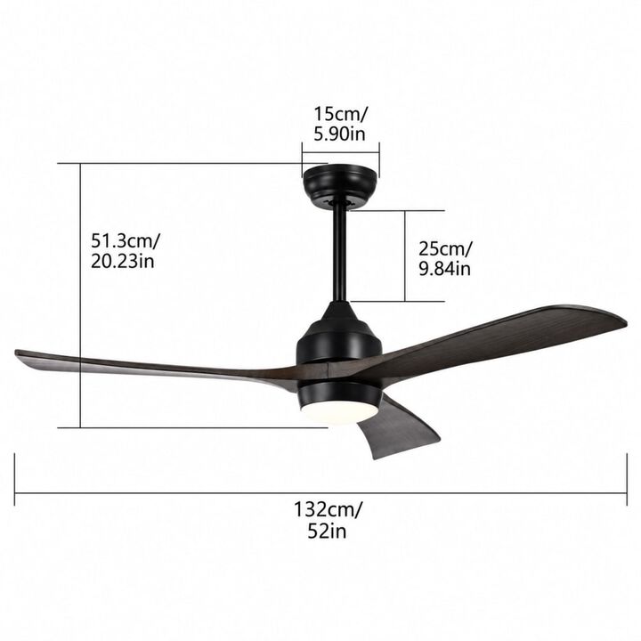 ELEMENT ACE Set of 1 52 inch reversible ceiling fan with remote control, quiet DC motor 3-blade ceiling fan with light for patio, living room, bedroom, office indoor use
