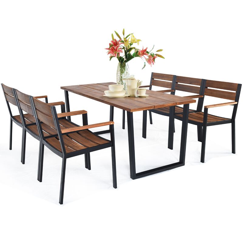 Patented 7 Pieces Patented Outdoor Patio Dining Table Set with Hole image number 5