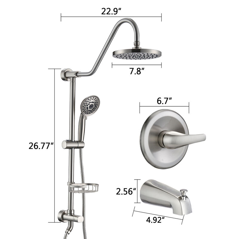 8" Rain Shower Head with Handheld System and Tub Spout
