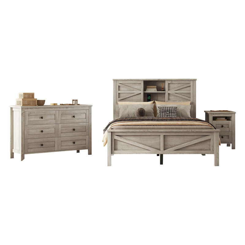 Merax Platform Bed Nightstand and Dresser Bedroom Sets
