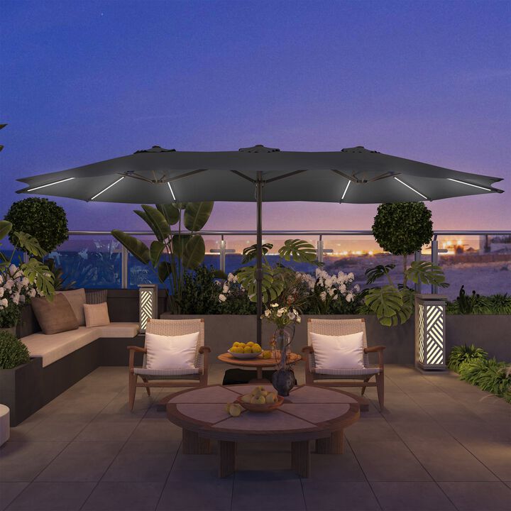 15' Large Double-Sided Outdoor Twin Umbrella with Light Strip