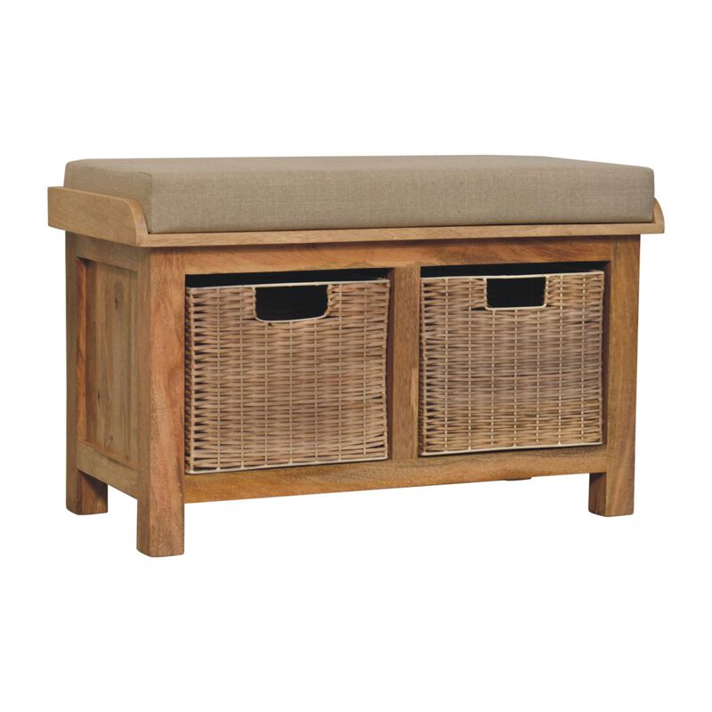 Artisan Furniture Solid Wood Rattan Basket Linen Bench