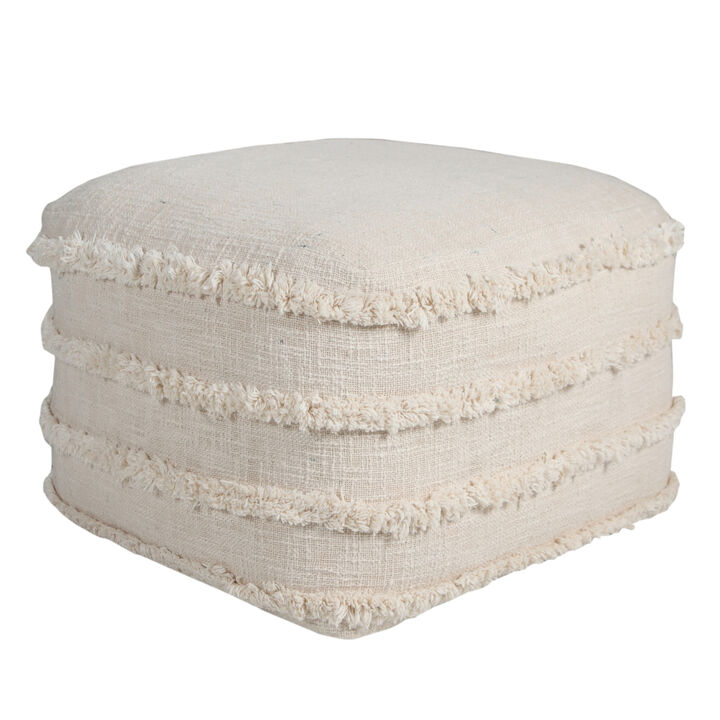 Decorative Cotton Pouf Ottoman – Striped Round Footrest for Lounge