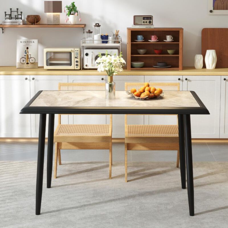 Hivvago Sintered Stone Dining Table Rectangular Kitchen Table with Metal Frame Indoor Modern Breakfast Table for Living Room Dining Room