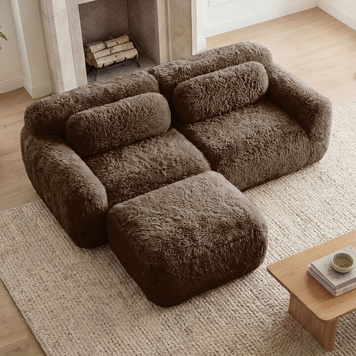 Merax L-shaped Boneless Sofa,Soft Fluffy Plush Fabric,With Chaise 32D High Density Sponge