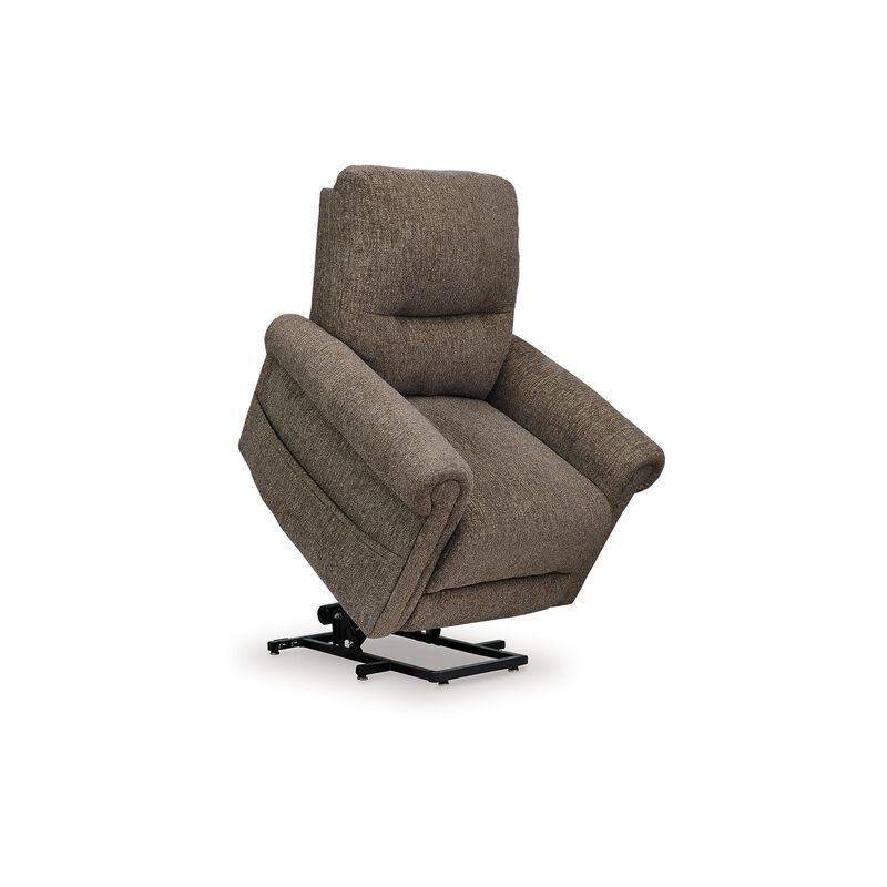 Auro Power Lift Recliner Chair, Heat Massage, Taupe Brown Polyester - Benzara