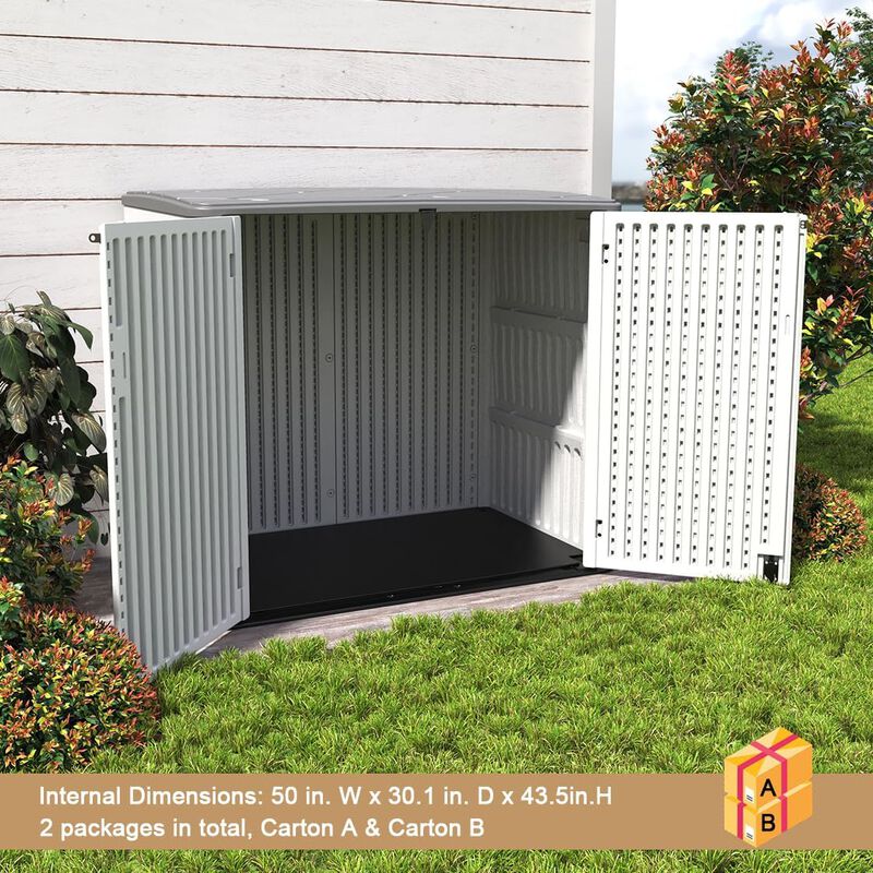 Mondawe 34.3"D x 53.2"W x 47.1"H Resin Outdoor Storage Shed with Reinforced Floor