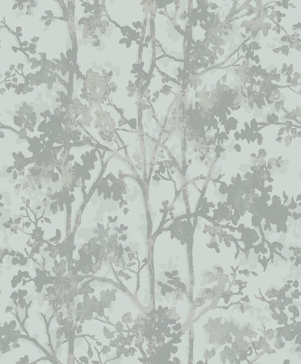 Shimmering Foliage Spa & Silver Wallpaper