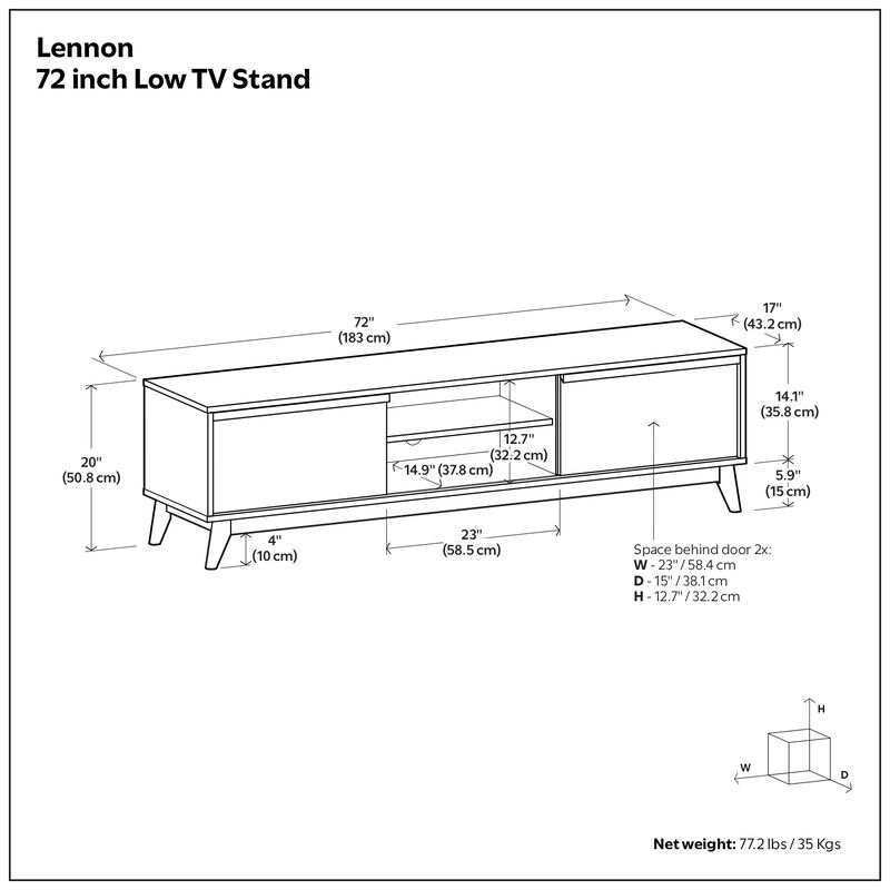 Lennon  72 inch Wide Mid Century Modern TV Media Stand in Oak Veneer