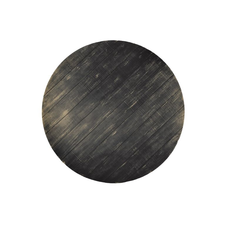 Rena Dining Table, 54 Inch Round Planked Black Smoke Mahogany Wood - Benzara