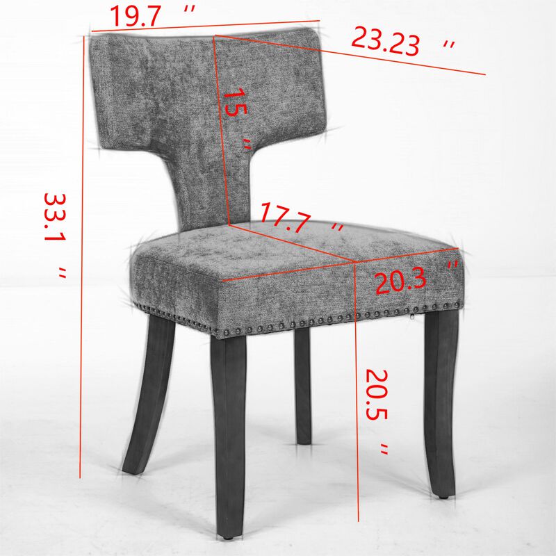 Whisen Set of 2 Mid Century Modern Dining Chairs, Linen Upholstered Curved Back Accent Chairs with Hardwood Frame & Copper Nails for Kitchen image number 9