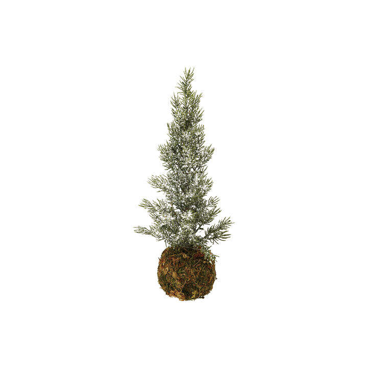 Faux Fir Tree with Moss Ball Base and Iced Finish