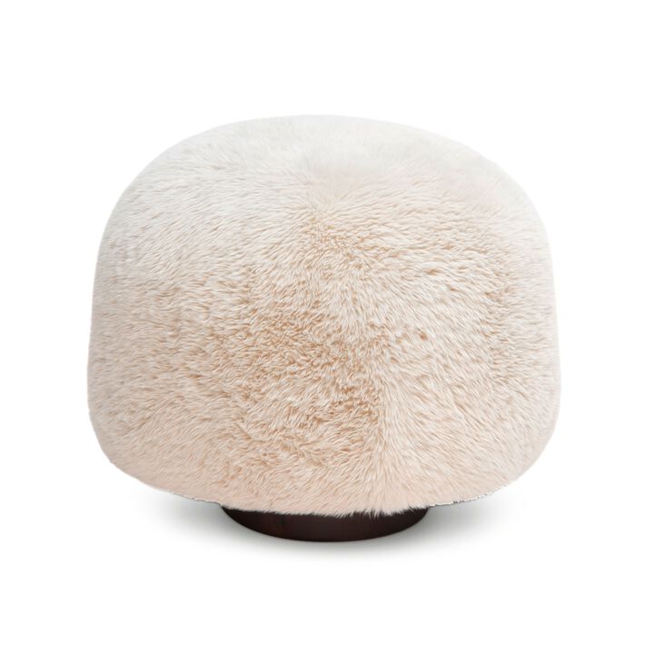 Oopa Cream Contract-Grade Straight Vegan Shearling Swivel Ottoman