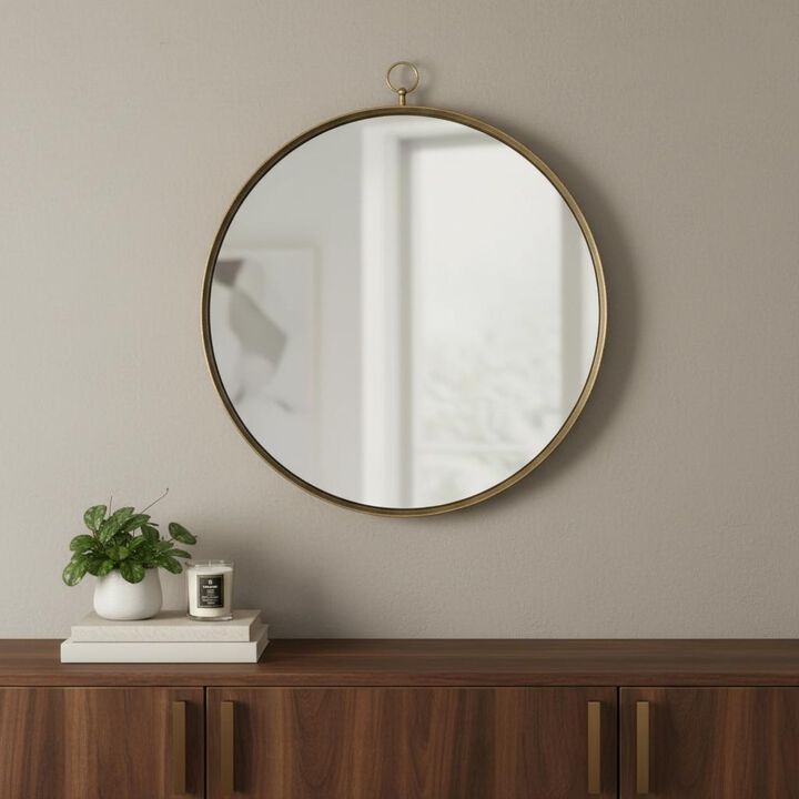 HomeRoots 34" Gold Round Iron Framed Accent Mirror