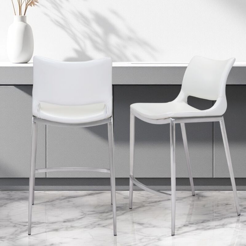 Hivvago Set of Two 25 Inch White And Silver Steel Low Back Counter Height Bar Chairs
