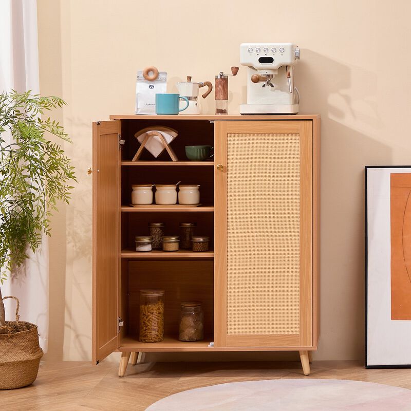 5-Tier Shoe Storage Cabinet with Rattan Doors and Adjustable Shelves for Hallway