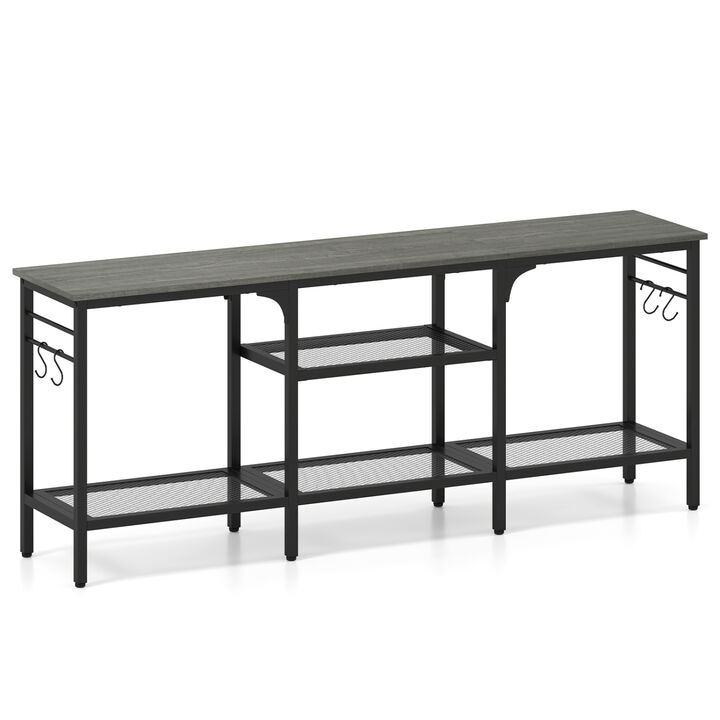 Modern TV Stand with Open Shelves and 4 Hooks Organizer