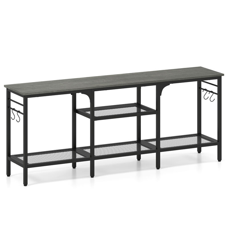 Modern TV Stand with Open Shelves and 4 Hooks Organizer image number 0