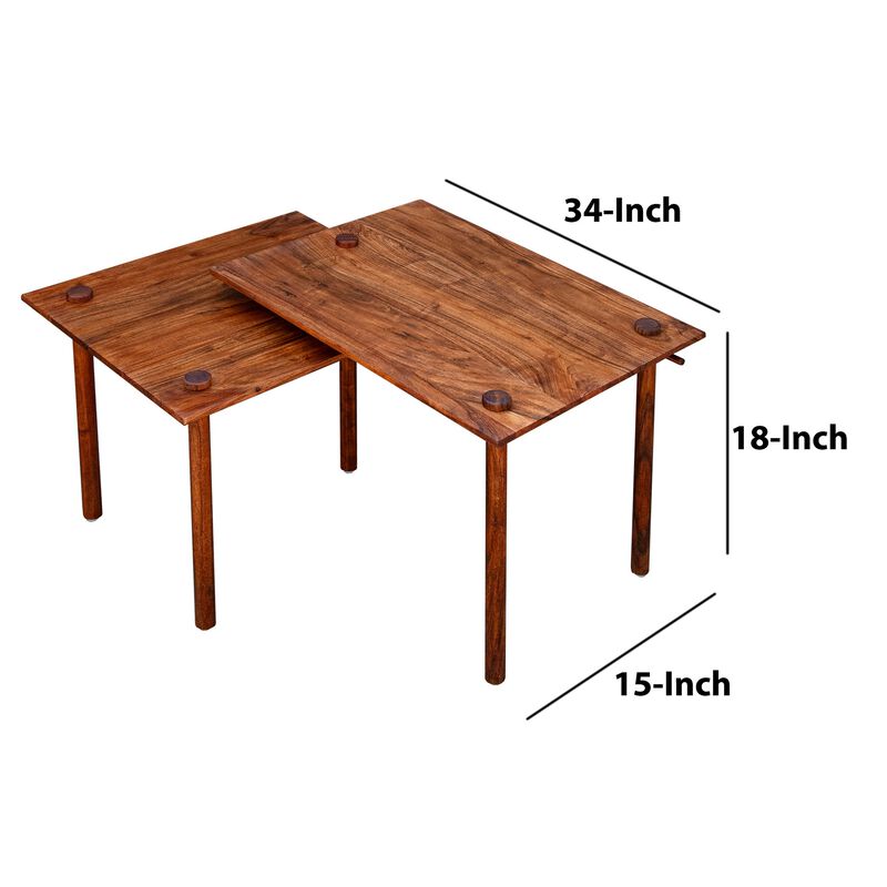18 Inch Rectangular End Table with Pull Out Extension and Grain Details, Brown-Benzara