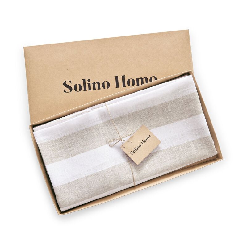 Christmas Linen Round Tablecloth - Cabana Stripe, Solino Home